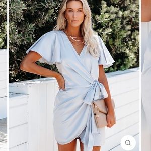 Satin wrap dress ice blue